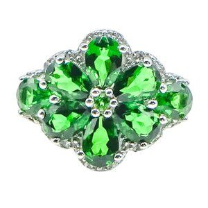 Chrome Diopside Diamond Floral Ring Sterling Silver Size 7
